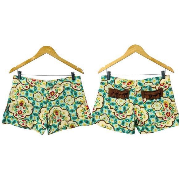 Judith March Floral Print Shorts with Ruffle Back Pockets Boho Summer Size Large - Picture 1 of 10